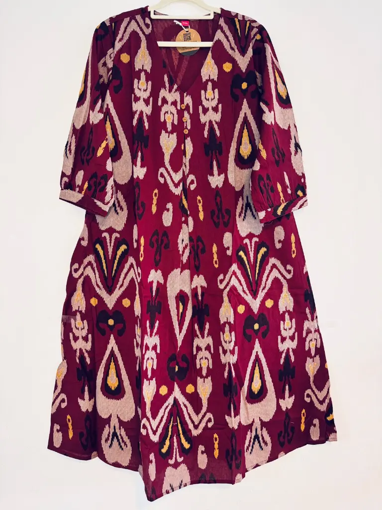 Red Traditional Ikat Print Dress 1.webp