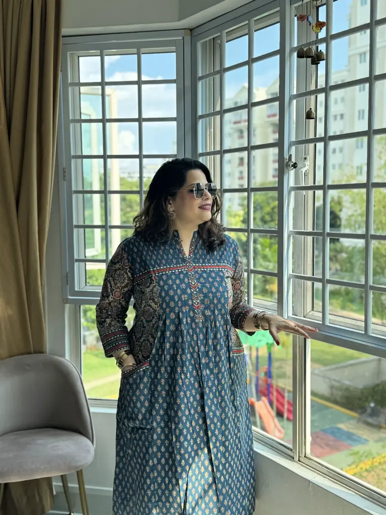 Blue Anarkali Cotton with front Pockets 1.webp