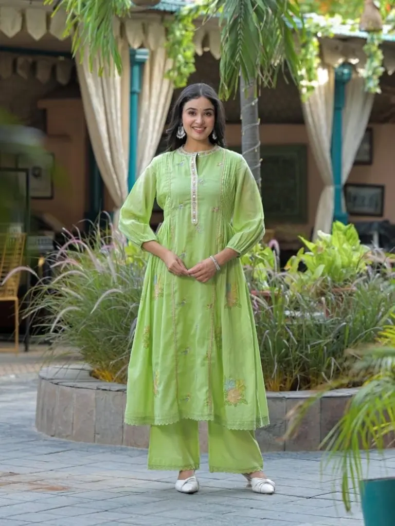 Green Mul Cotton Suit Side Gathers 4.webp