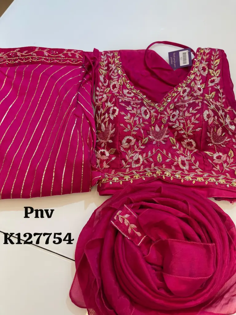 Pink  | Premium Crape | Beautiful Indo Western Tunic with heavy work blouse and Zari strips 