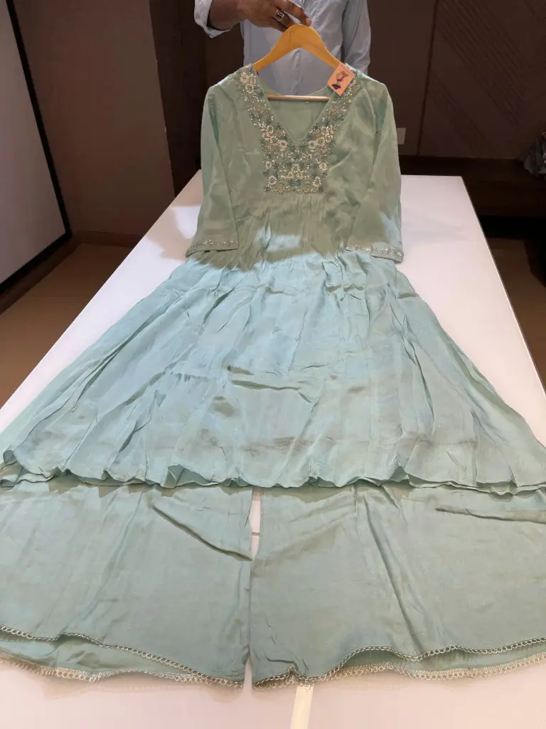 Sea green  | Premium Crape  | Beautiful Pearl Jardozi Work Sea Geen Suit 