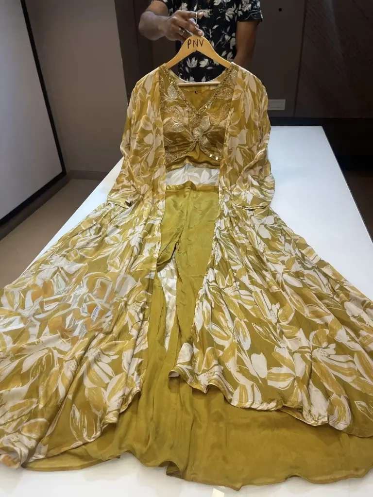 Yellow  | Premium Crape  | Beautiful Jardozi work Party Wear Dress 