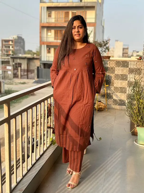 Brown  | Cotton | Brown Mirror Kurta Pant Set 