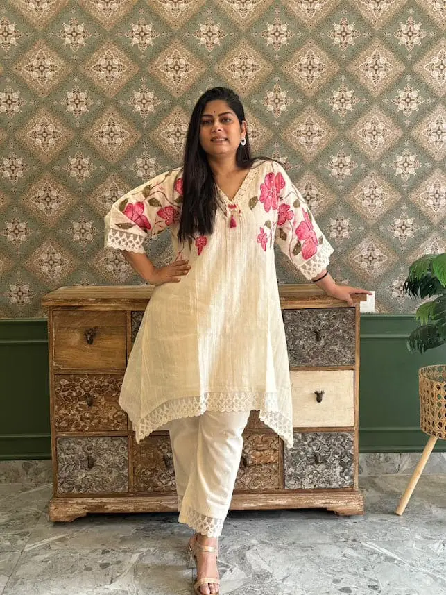 White and Pink  | Cotton | White Pink Work Co-Ord Set