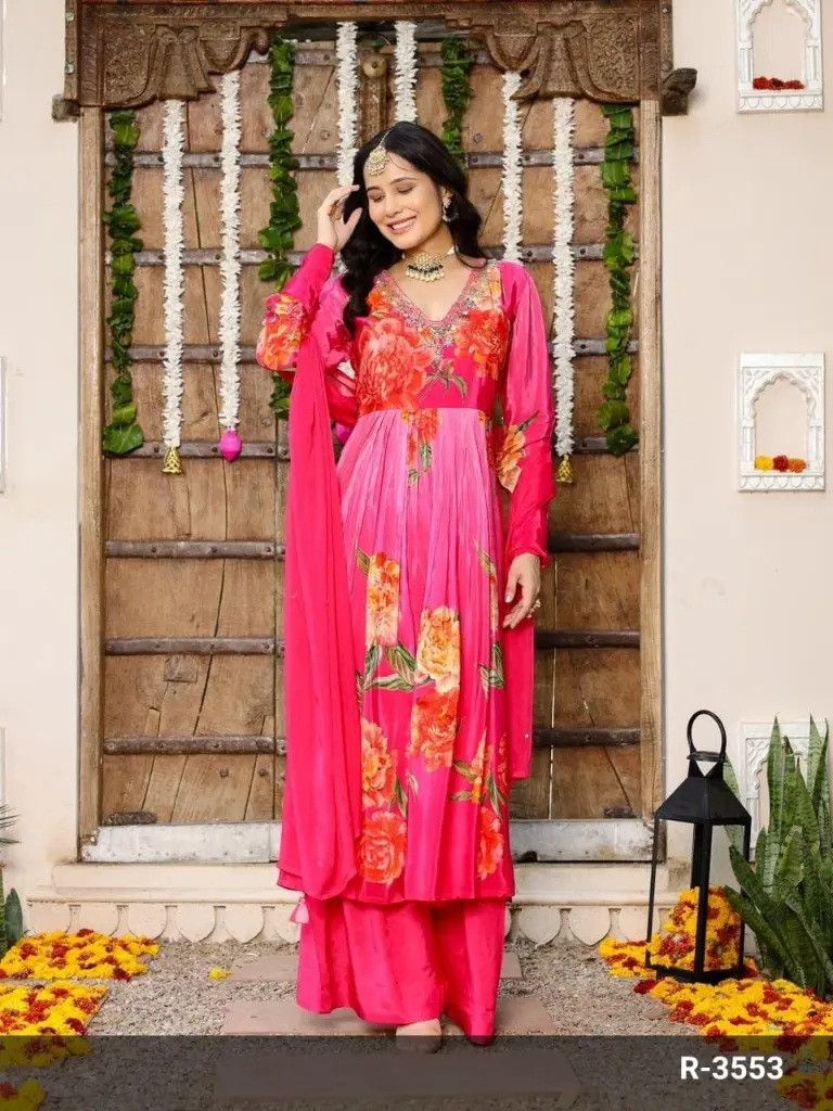 Pink  | Premium Crape  | Pink Premium Crape Party Wear Suit