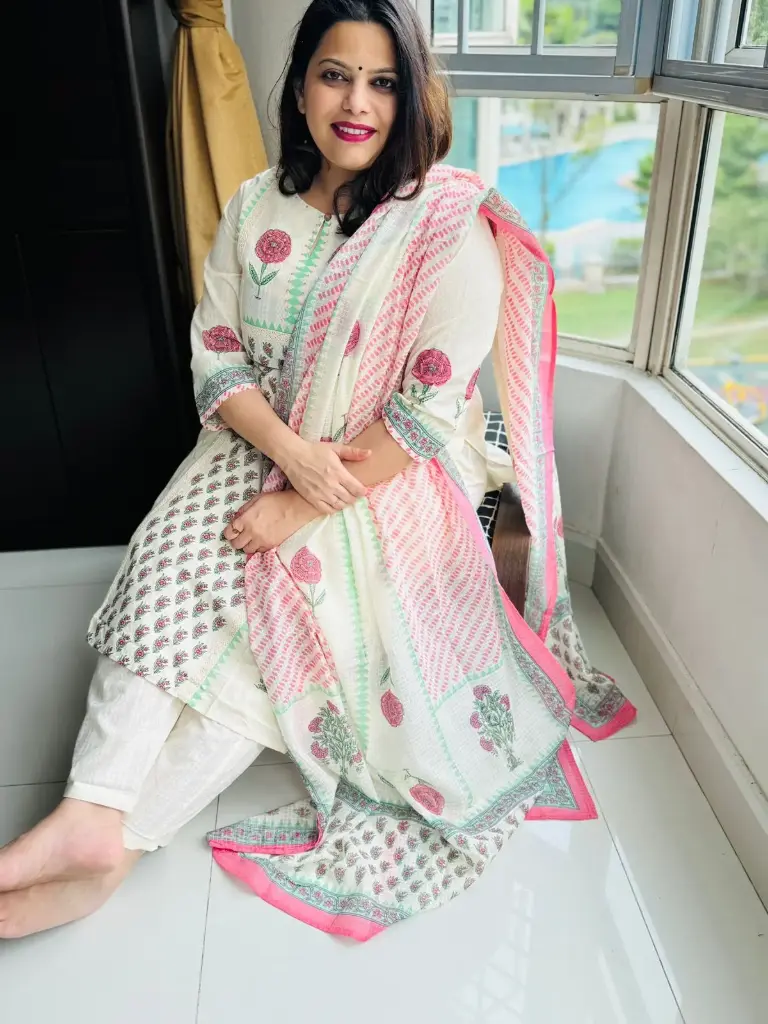 White Pink | Mul Cotton  | Block Print 