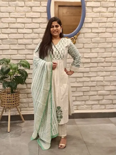 Blue White | Cotton  |  Blue Block Print Suit