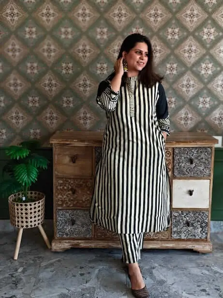 Black | Cotton  | Black Strip Kurta Pant Set 
