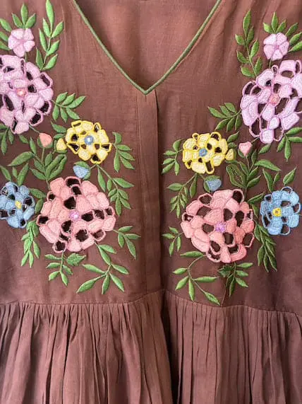 Brown  | Cotton | Brown Cut Work Dress 