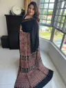 Black and Red  | Ajrak Modal  | Half-Half Saree with Unstitched Blouse