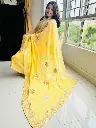 Yellow | Organza | Beautiful Yellow Saree with Flower design with golden jari work 