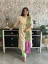 Green  | Cotton | 3pc Green/Pink Print all over with ombre Dupatta