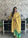 Yellow | Cotton | Yellow 3pc Set with Yellow Green Dupatta 
