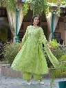 Green  | Mul Cotton | Green Mul Cotton Dress Side Gathers 