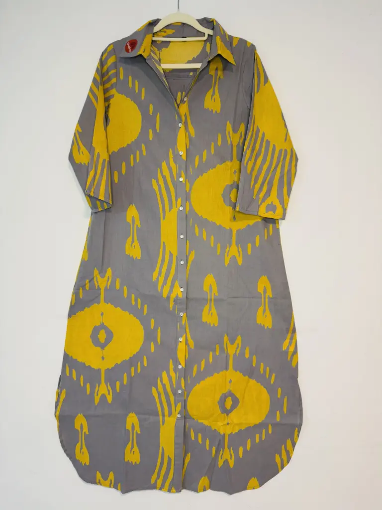 Grey  | Cotton | Grey Shirt style Long Dress 
