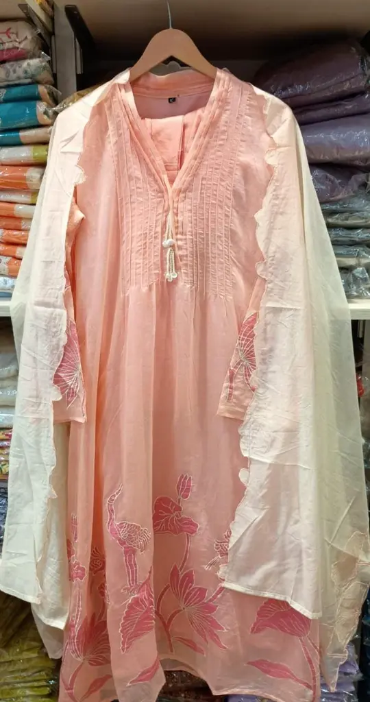 Peach | Mul Chanderi | Peach Mul Chanderi