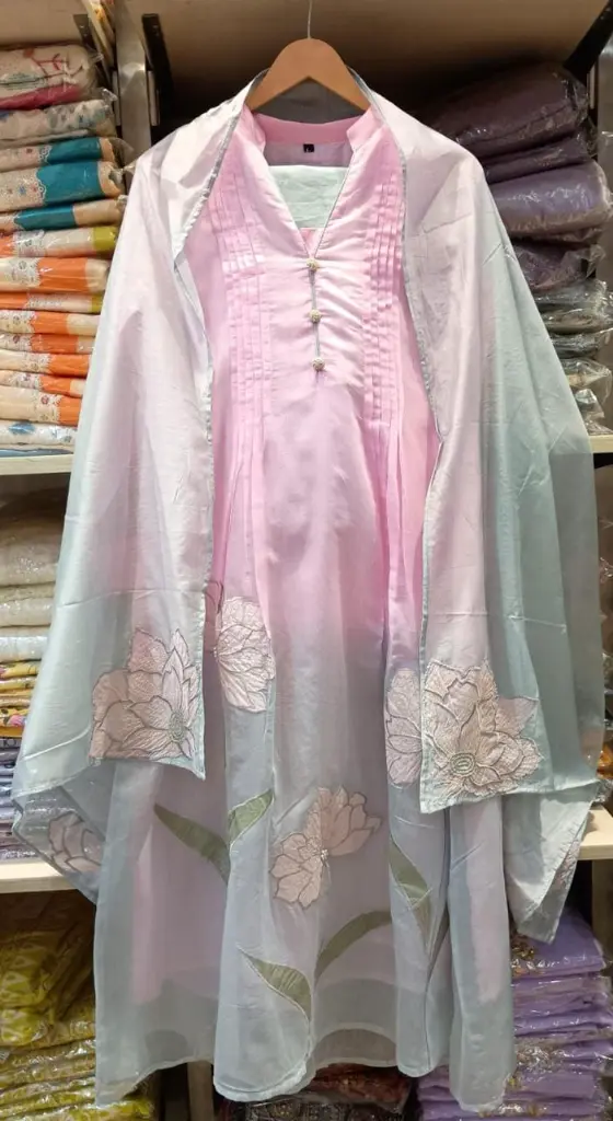 Pink/Grey | Mul Chanderi | Baby Pink Grey combination 3PC
