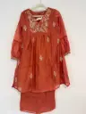 Rust Orange | Mul Chanderi | Rust Mul Chanderi Pearl  V Neck Palazzo(Kurta Pant) 
