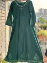 Bottle Green/Red | Reyon | Mirror Work Kurta Pant Set
