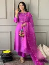 Lilac  | Roman Silk  | Beatiful Lilac 3 pc Suit with gota patti work on Yoke with Organza Dupatta 