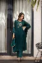 Bottle Green  | Chinnon  | Party Wear Monocrome Suit with Side gathers and work 