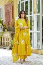 Yellow  | Mul Cotton | YellowDigital machine Thread work design A- line Suit 