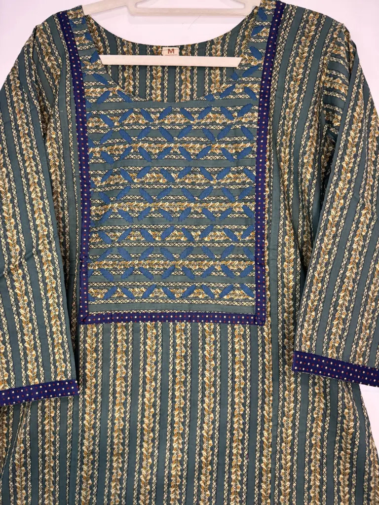 Green  | Cotton | Green Striped Kurta 