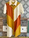 Yellow  | Linen | White and Orange Color Block Dress 