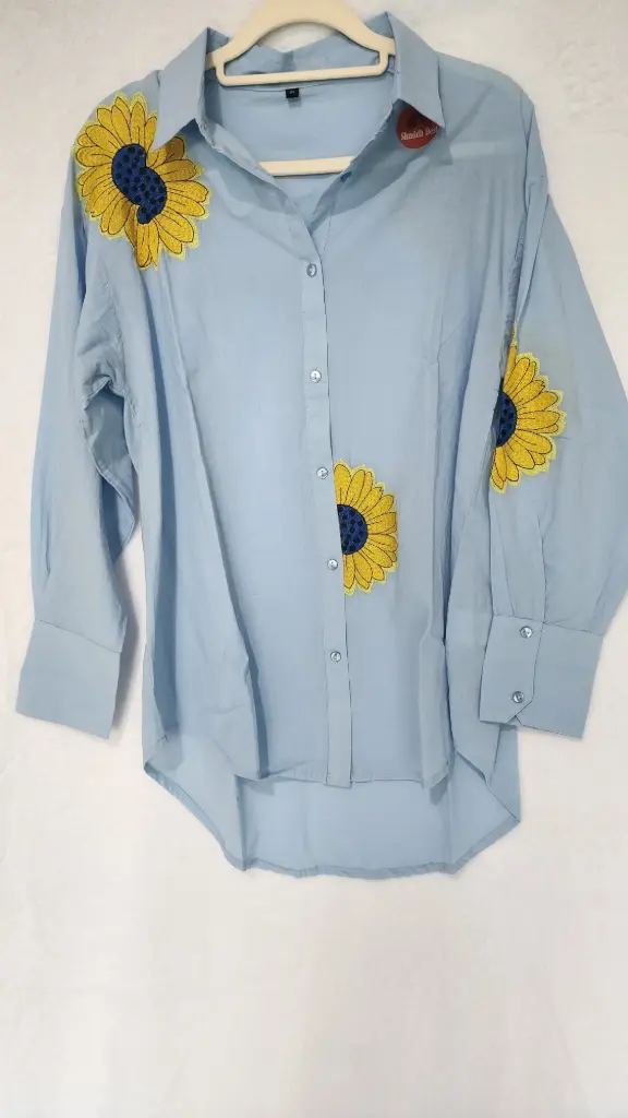 Blue  | Cotton | Blue Shirt with Hand Paint