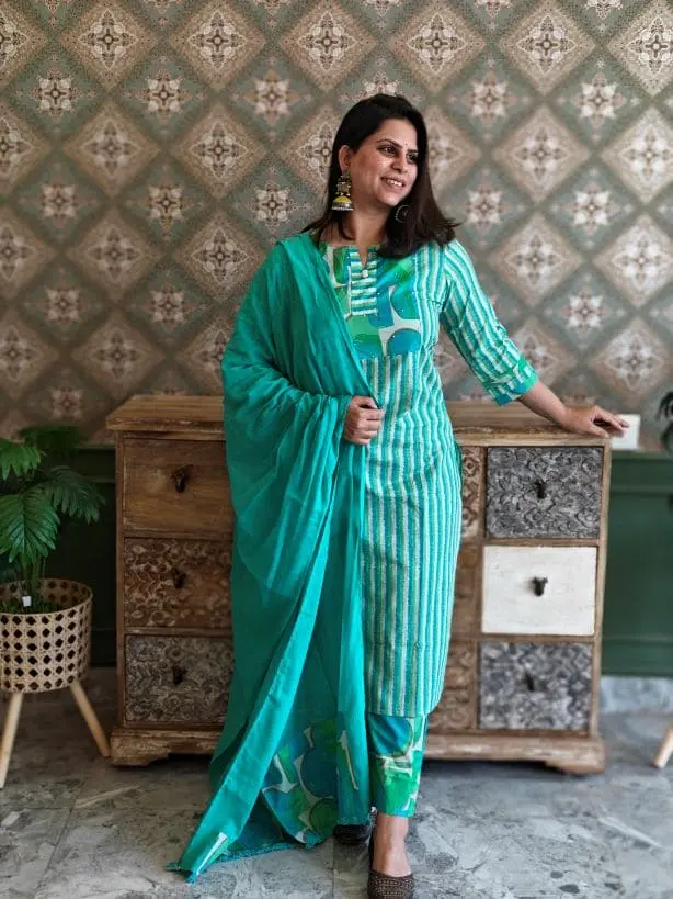 Green | Cotton  | Green strip Suit