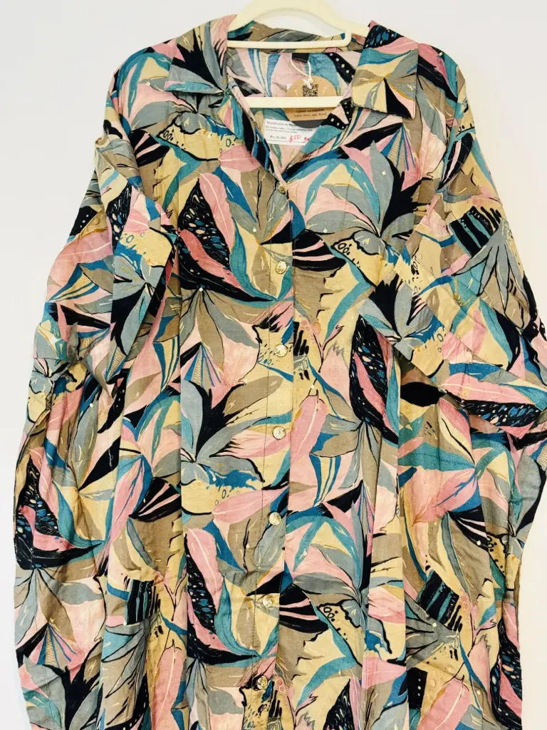 Mix Pastel | Satin  | Trendy oversized Kaftan shirt Co-Ord Set with floral design