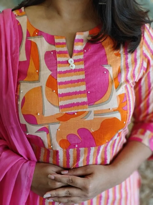 Pink | Cotton  | Pink strip Suit