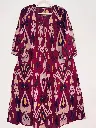 Red  | Cotton | Red Traditional Ikat Print Dress V-Neck with Button Detailing