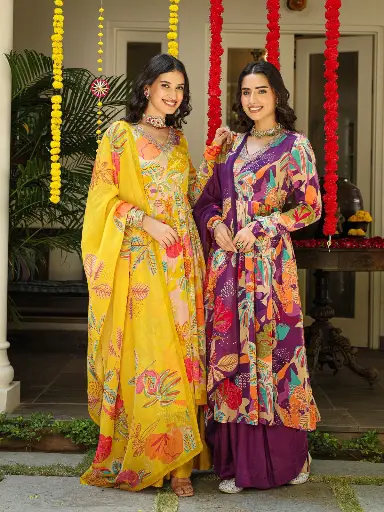 [SD_OSSU4593] Yellow  | Premium Crape  | Yellow Premium Crape Party Wear Suit
