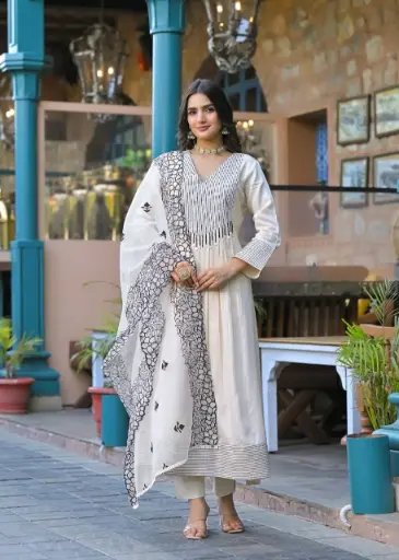 [JL_HSU4019] White Black | Cotton | Black Strips on Yolk and Hem Pure Cotton Set 3pc