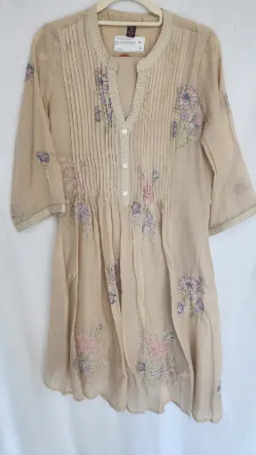 [JL_HKP3036] Chiku  | Cotton | Chiku Beige Kurta Pant Set with light Flower Thread Work