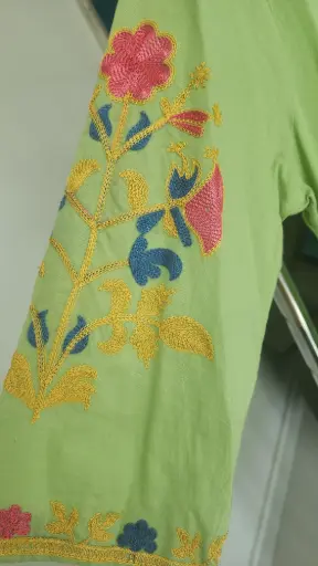 [JL_SKP3554] Light Green  | Cotton | Green Sleeve with Machine Thread work Pure Cotton