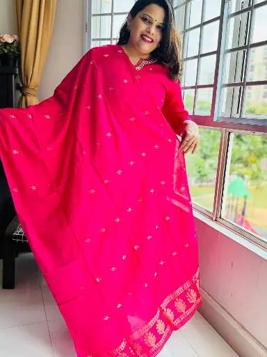 [SD_OSSU35128] Fusia Pink  | Roman Silk  | Fusia Pink Suit with Light work with Banarasi Dupatta 