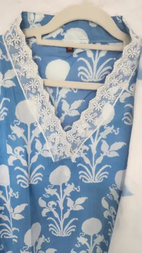 [SD_OSSU25139] Blue | Cotton | Lace with Flower Design Suit Blue
